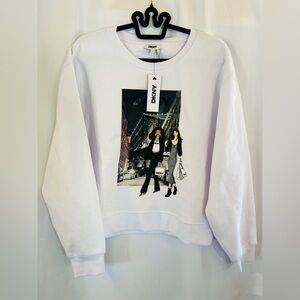 NWT DKNY Women’s Iconic Shopping Graphic Print White Heather Sweatshirt Sz M